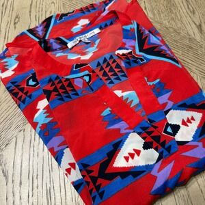 Collective Concepts Women's Small Red Aztec Tribal Print V Neck Tunic Top